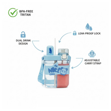 2in1 Dual Compartment Water Bottle with Straw & Adjustable Shoulder Straps (1 Pc/Multi color)